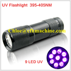 Waterproof a lanterna elétrica UV/tocha do diodo emissor de luz 395NM 9 da liga de alumínio da cor a pilhas secos pretos