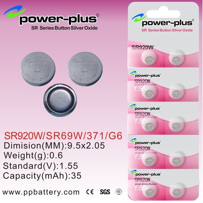 série SR920W/SR69W do SÉNIOR das baterias da pilha do botão do óxido da prata do relógio de 1.55V 35mAh mini/371/G6