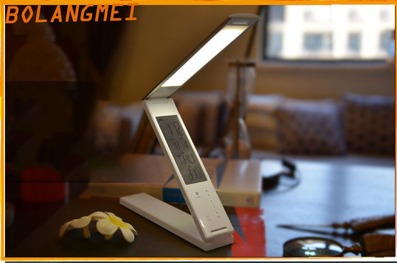 Lâmpada de mesa do diodo emissor de luz de USB da liga de alumínio com a cama da luz da leitura do calendário do LCD/diodo emissor de luz